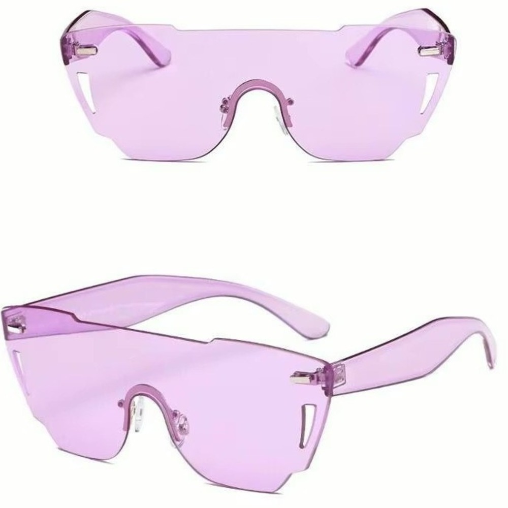 Shield Sunglasses Purple One Piece Lens Rimless Futuristic Fashion Shades Lentes